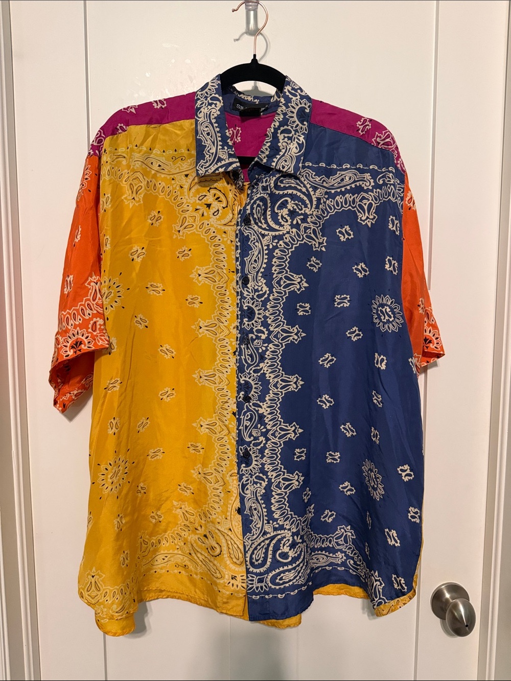 Silk Club 100% Silk Vintage 90s Bandana Print Button-Down Shirt Plus Size 2X